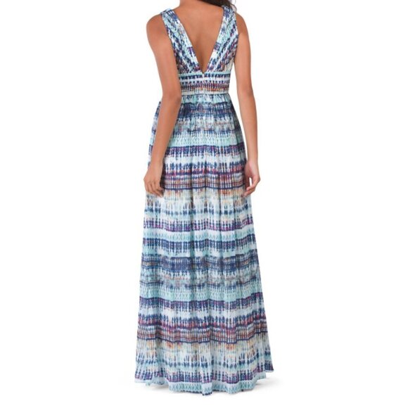 Aidan Mattox Chiffon Printed Boho Maxi Dress-Color  Blue Multi - Picture 2 of 8